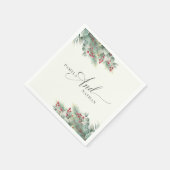 Winterbessen en dennen Waterverf groen bruiloft Servet (Hoek)