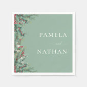 Winterbessen en dennen Waterverf groen bruiloft Servet (Voorkant)