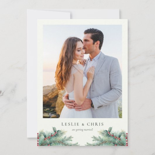 Winterbessen en dennen Waterverf groen Foto Save The Date (Achterkant)