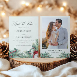 Winterbessen en dennen Waterverf groen Foto Save The Date