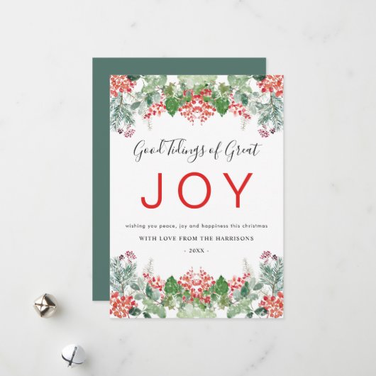 Winterbessen en groen blijdschap Kerstmis Feestdagenkaart (Voorkant / Achterkant in situ)