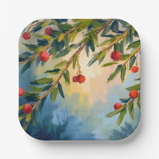 Winterbessen en groen | Feestdag Papieren Bordje (Voorkant)