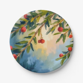 Winterbessen en groen | Feestdag Papieren Bordje