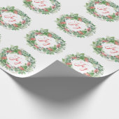 Winterbessen en groen Vreugde Kerstmis Cadeaupapier (Hoek)