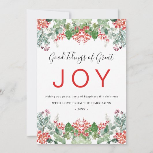 Winterbessen en groen Vreugde Kerstmis Feestdagenkaart (Voorkant)