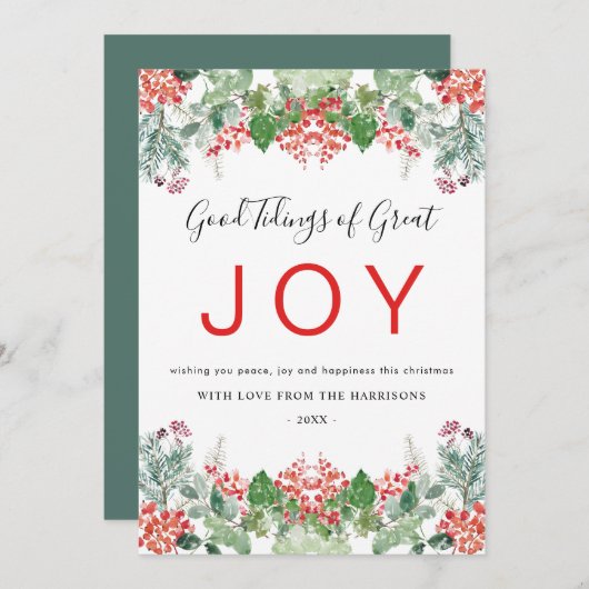 Winterbessen en groen Vreugde Kerstmis Feestdagenkaart (Voorkant / Achterkant)