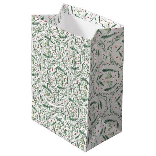 Winterbessen en takken Kerstweefselpapier Medium Cadeauzakje (Voorkant Gekanteld)