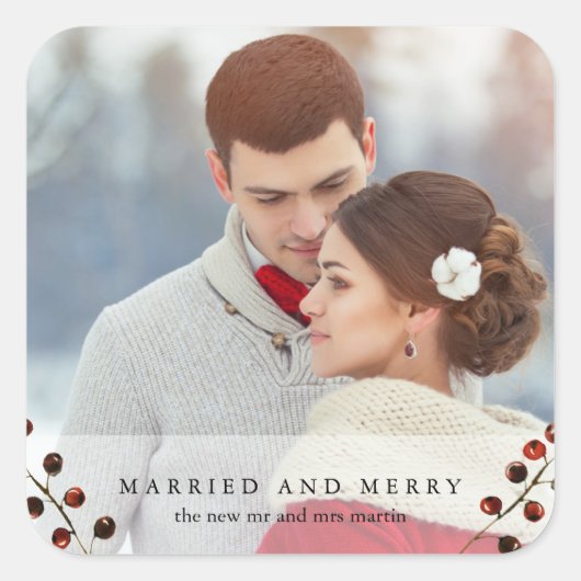 Winterbessen Getrouwd en Merry Photo Sticker (Voorkant)