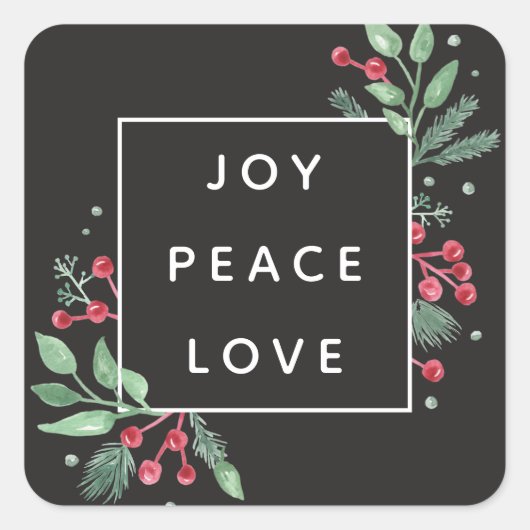 Winterbessen groen vakantie vreugde vrede liefde vierkante sticker (Voorkant)