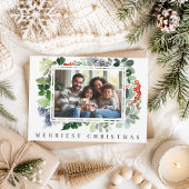 Winterbessen Groene Frame Foto Kerstmis Feestdagenkaart