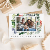 Winterbessen Groene Frame Foto Kerstmis Feestdagenkaart