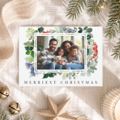 Winterbessen Groene Frame Foto Kerstmis Feestdagenkaart