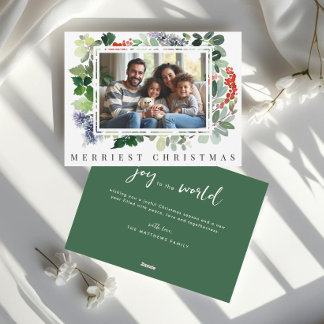 Winterbessen Groene Frame Foto Kerstmis Feestdagenkaart