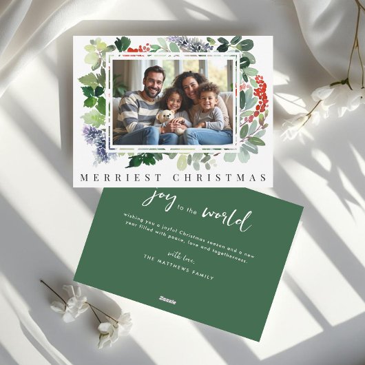 Winterbessen Groene Frame Foto Kerstmis Feestdagenkaart