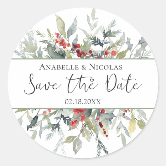 Winterbessen Groene Save the date Sticker (Voorkant)