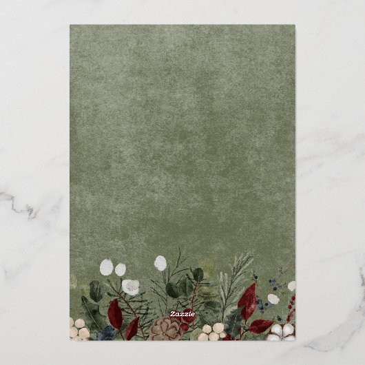 Winterbessen Groene Vrolijke Kerstfoto Folie Feestdagenkaart (Achterkant)