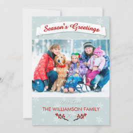 Winterbessen IJsblauw met Sneeuwvlokken & Foto Feestdagenkaart