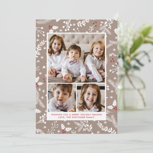 Winterbessen in Ecru Kerstvakantie Plat Kaart (Staand voorkant)