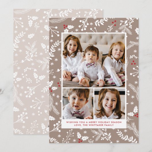 Winterbessen in Ecru Kerstvakantie Plat Kaart (Voorkant / Achterkant)