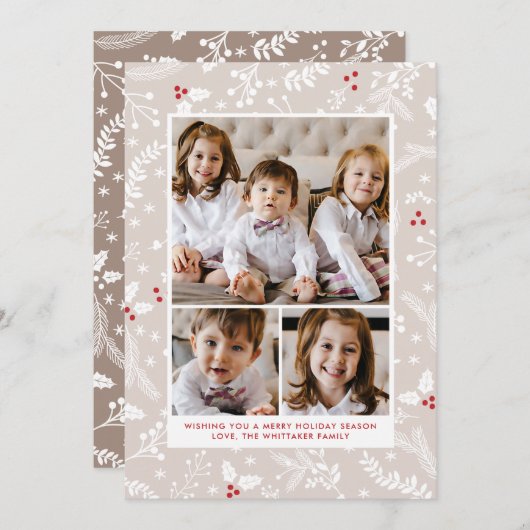 Winterbessen in Ecru Kerstvakantie Plat Kaart (Voorkant / Achterkant)