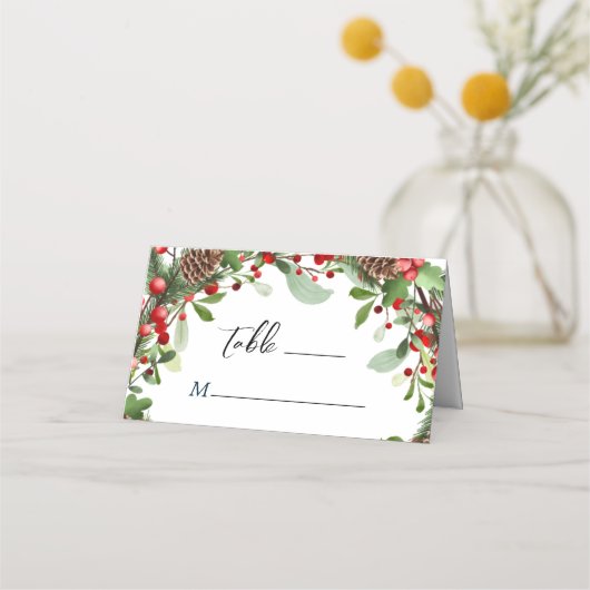 Winterbessen Kerstmis Tafel Escort Plaatskaartje (Voorkant)