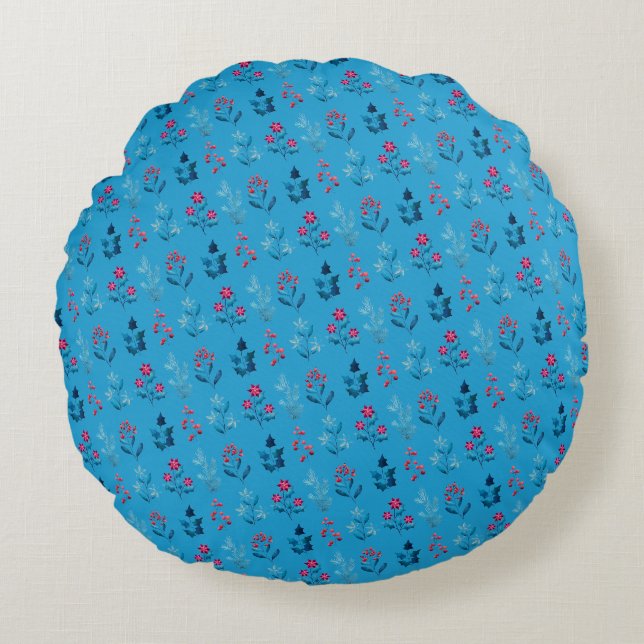 Winterbessen & knus blauw zoet rond kussen (Voorkant)