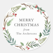 Winterbessen krans kerstcadeau ronde sticker (Voorkant)