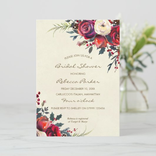 winterbessen met bridale doucheuitnodiging kermas kaart (Staand voorkant)