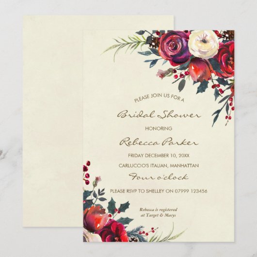 winterbessen met bridale doucheuitnodiging kermas kaart (Voorkant / Achterkant)