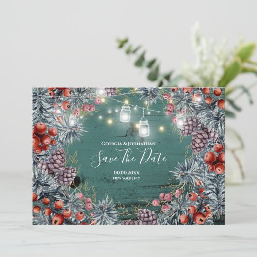 Winterbessen met kerstmis save the date (Staand voorkant)