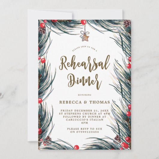 Winterbessen Pine Repetitie Diner Uitnodiging (Voorkant)