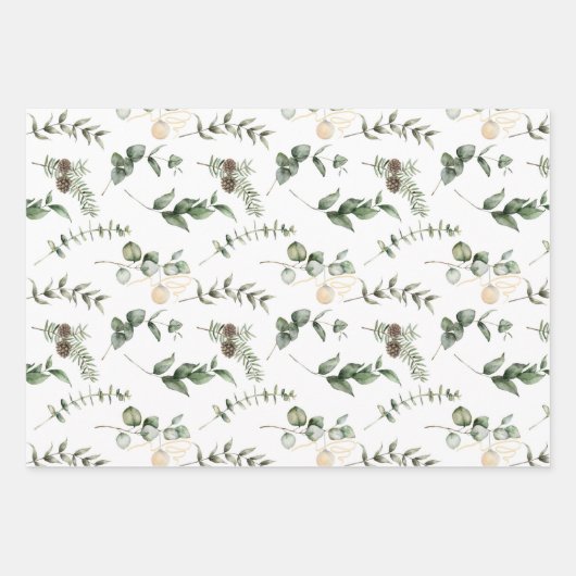 Winterbessen, Pinecones en Evergreen Assorteerden Inpakpapier Vel (Voorkant 2)
