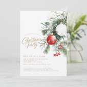 Winterbessen Rode Ornamenten Kerstfeest Kaart (Staand voorkant)