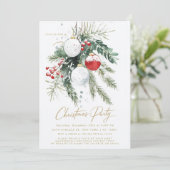 Winterbessen Rode Witte Ornamenten Kerstfeest Kaart (Staand voorkant)