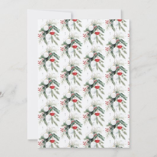 Winterbessen Rode Witte Ornamenten Kerstfeest Kaart (Achterkant)