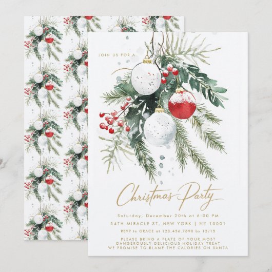 Winterbessen Rode Witte Ornamenten Kerstfeest Kaart (Voorkant / Achterkant)