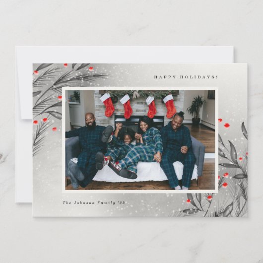 Winterbessen Sneeuwfoto Feestdagenkaart (Voorkant)