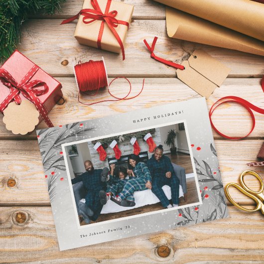 Winterbessen Sneeuwfoto Feestdagenkaart