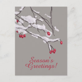 Winterbessen takken in sneeuwseizoenen Groeten Feestdagenkaart