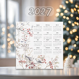 Winterbessen Vogels Kerst 2027 Kalender Feestdagenkaart