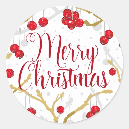 Winterbessen Vrolijk Kerstfeest Ronde Sticker (Voorkant)