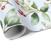 Winterbessen Wintergroen Moderne Kerstmis Cadeaupapier (Rol Hoek)