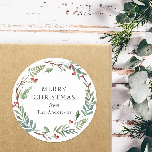 Winterbessenkrans Kerstcadeau Ronde Sticker