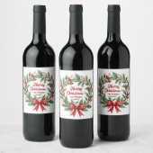 Winterbessenkrans Rood lint Wijn Etiket (Flessen)