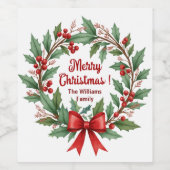 Winterbessenkrans Rood lint Wijn Etiket (Enkel label)