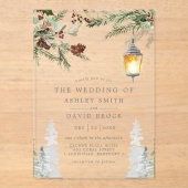 Winterbijtbomen botanische lantaarns acryl uitnodigingen (Voorkant)