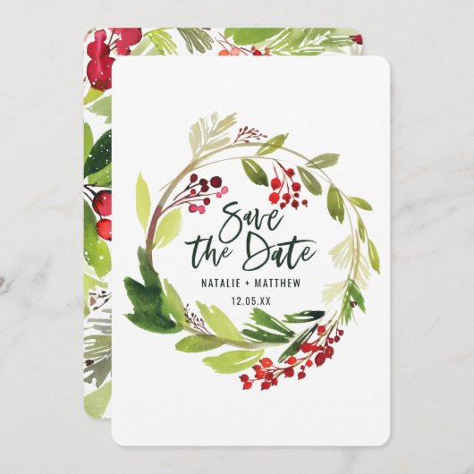 Winterbladerblad met de datumkaart save the date (Voorkant / Achterkant)