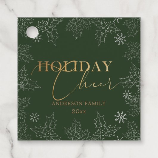 Winterbladeren Elegant Script Faux Folie Vakantie Bedankjes Labels (Voorkant)