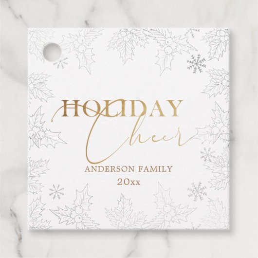 Winterbladeren Elegant Script Faux Folie Vakantie Bedankjes Labels (Voorkant)