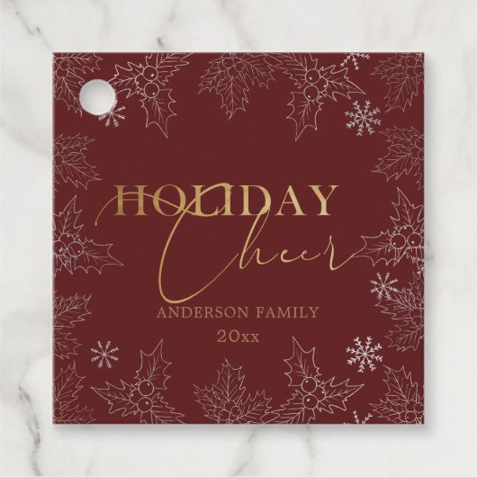 Winterbladeren Elegant Script Faux Folie Vakantie Bedankjes Labels (Voorkant)